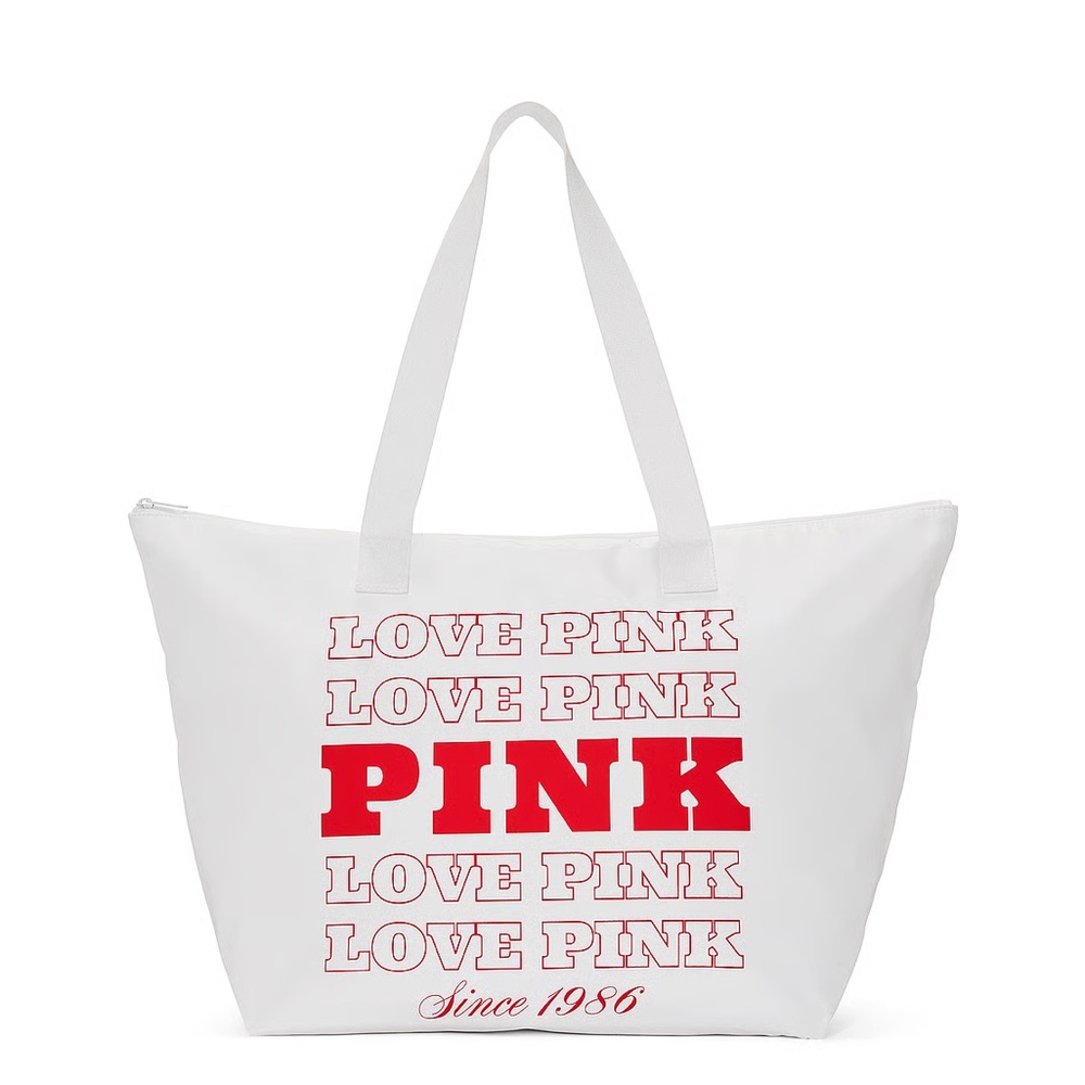 PINK Victoria's Secret White Tote with Red Lettering